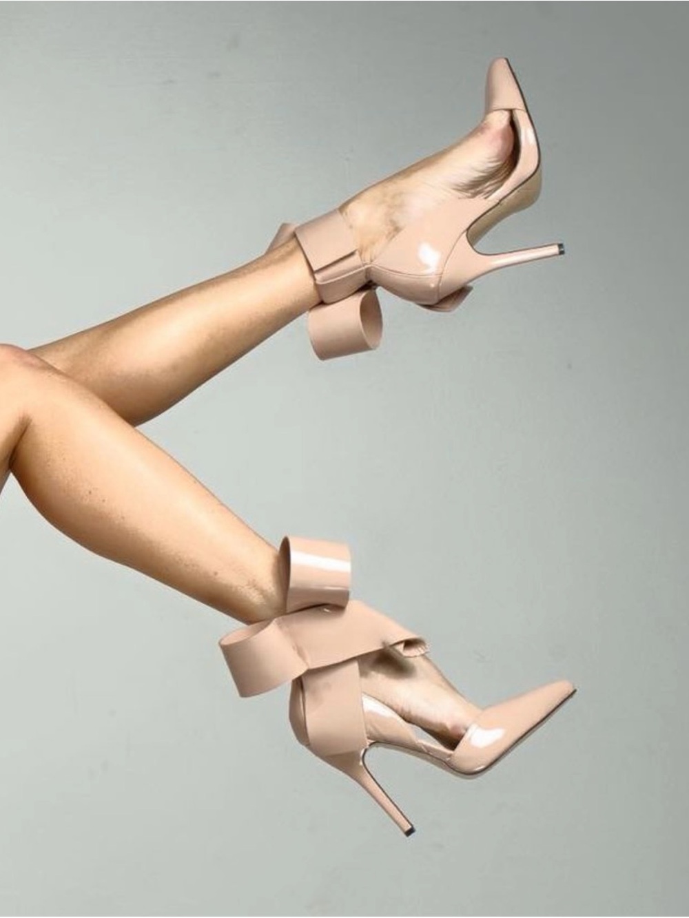 Aminah Abdul Jillil Leather Nude Bow Heels Size 11